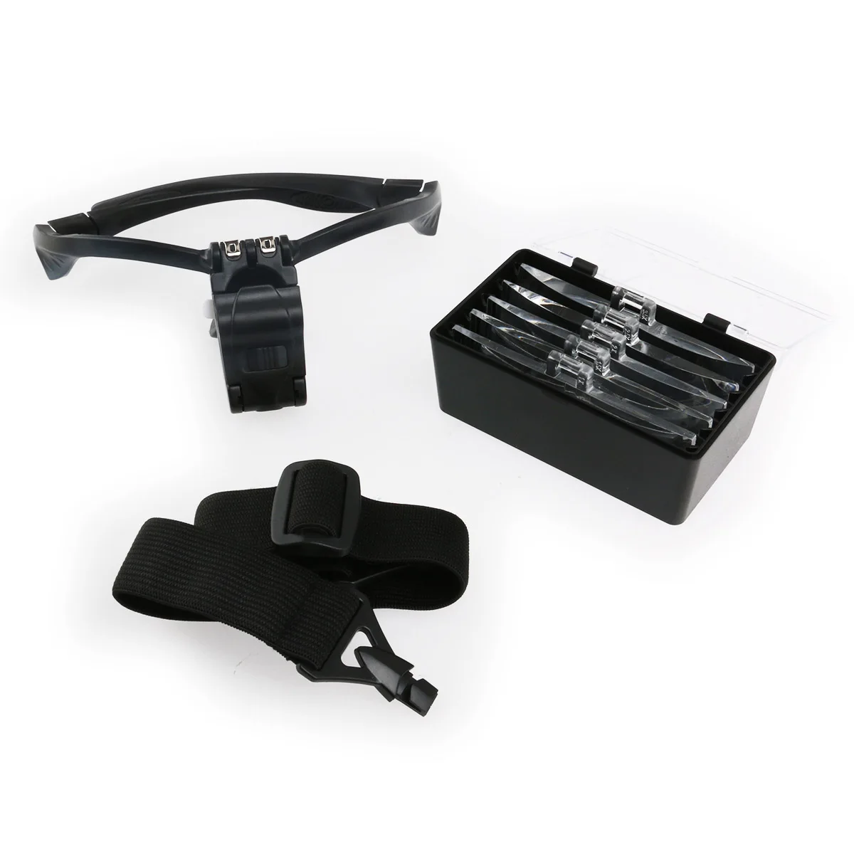 

Professional 2-LED Lighting Jewelry Magnifier Visor Magnification Tool with 5 Interchangeable Lenses (Black)