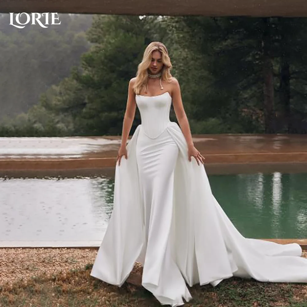 

LORIE Strapless Mermaid Wedding Dresses Pleats Sweetheart Bridal Gown Detachale Train Backless Princess Bride Dress Customized