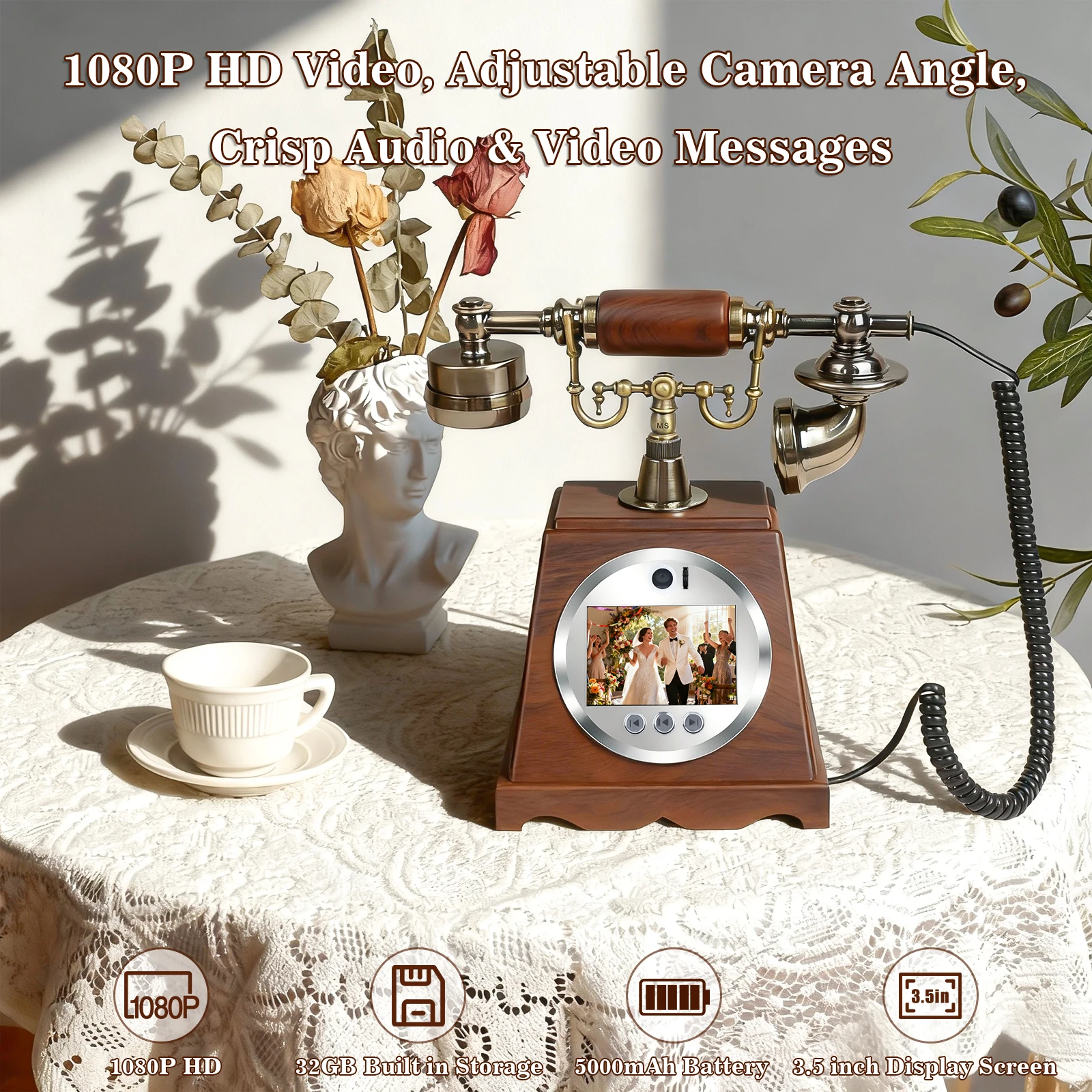 Vintage Video Guestbook Phone 32GB Record Guest Wishes Voice Message For Wedding Birthday Party Audible Message Book Telephone