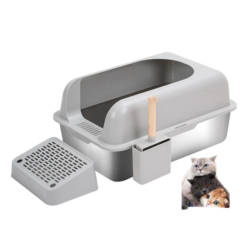 Easy clean semi-enclosed stainless steel cat litter box pet toilet Novelty Designed Large Litter Box