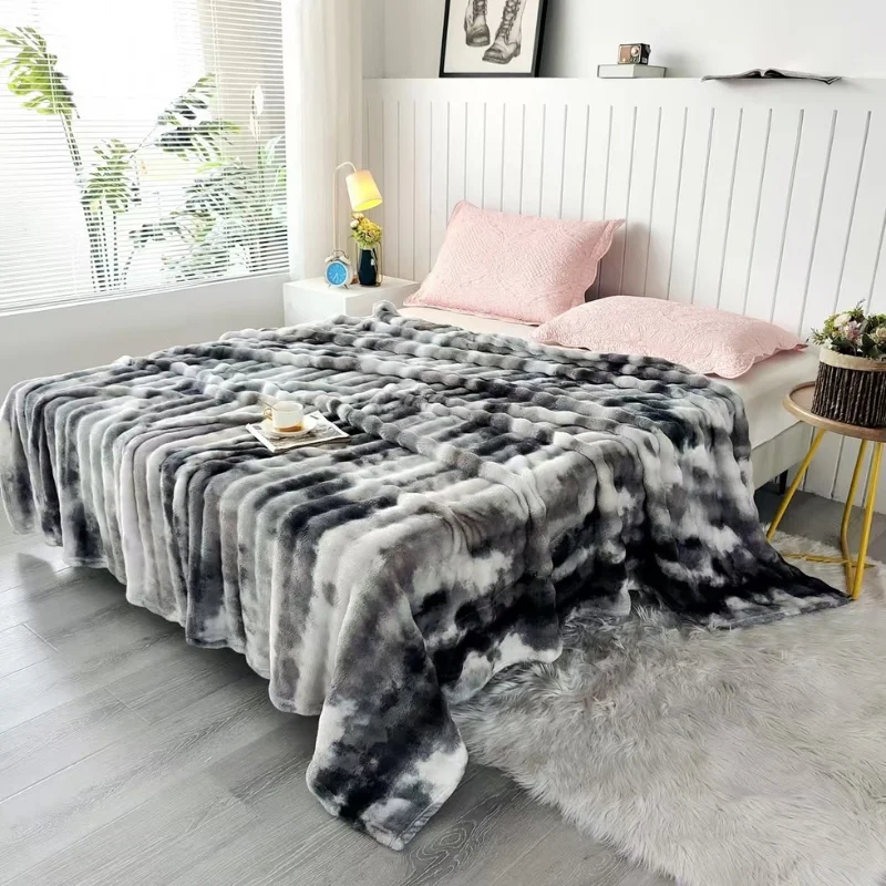Luxury Faux Rabbit Fur Bubble Plush Flannel Blanket Marble Pattern Throw Blanket for Sofa Couch Bed 2026