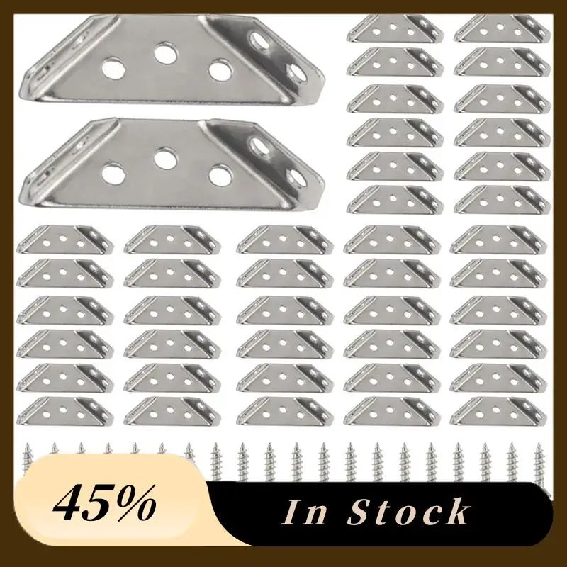 

A78K New 100PCS Universal Furniture Corner Connector Stainless Steel Corner Brace With Screws Heavy Duty Angle Shelf Brackets