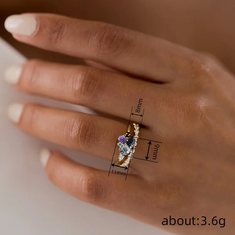 Huitan Multi Colored CZ Set Rings for Women Wedding Anniversary Party Luxury Elegant Lady Accessories Gold Color Fashion Jewelry