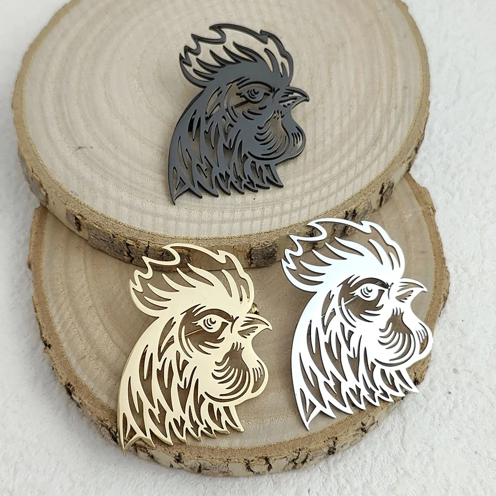 Original innovative animal big cock hollow stainless steel gold-plated 18K brooch, suit lapel pin, waterproof formal fittings