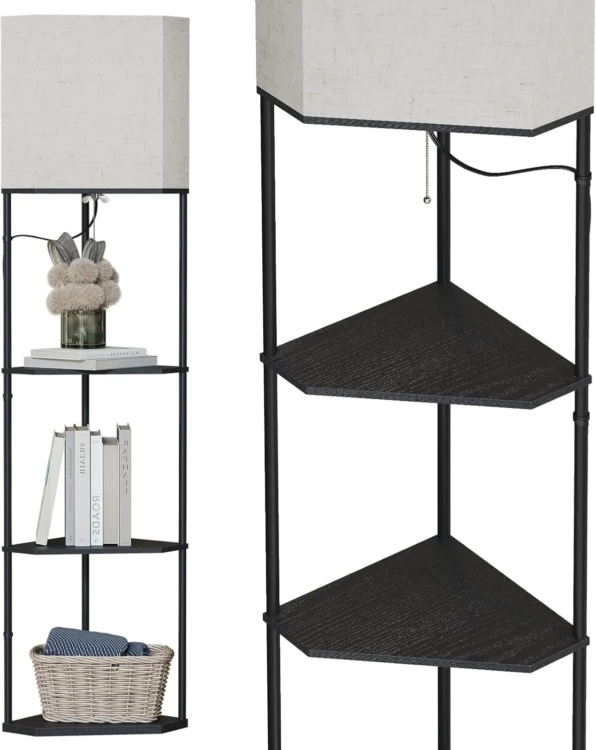 

Corner Shelf Floor Lamp with 3-Color LED Bulbs, Linen Shade for Living Room, Bedroom, Study - Space-Saving Design