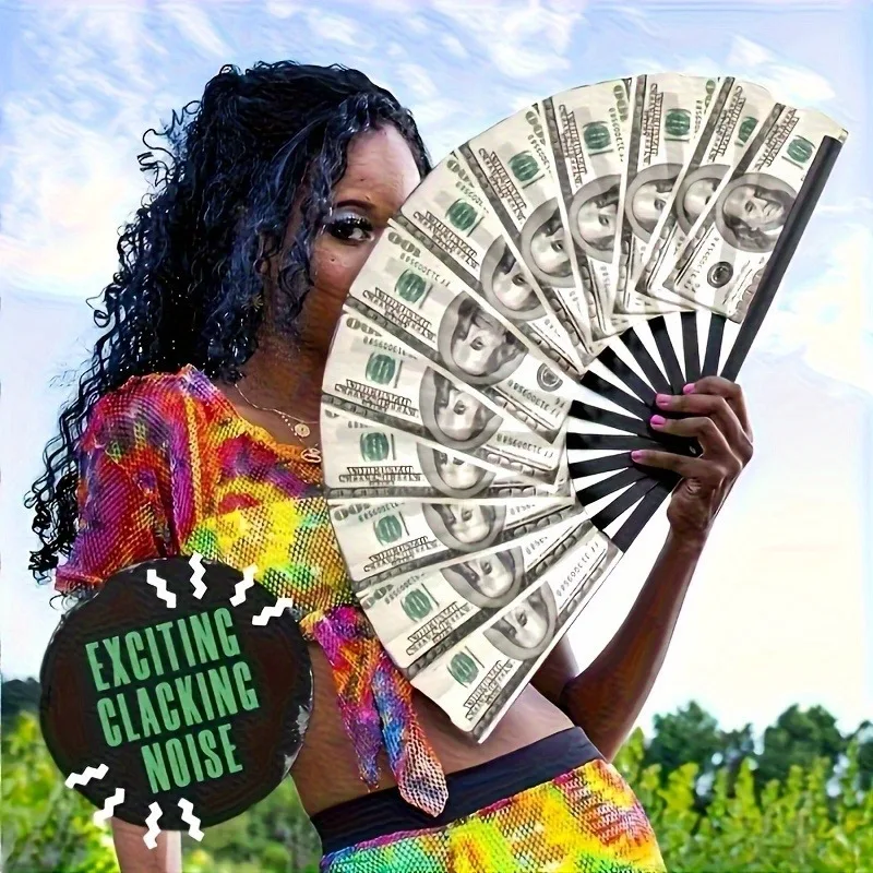 1PC Creative Bamboo Folding Hand Fan USD Money Pattern Foldable Fan for Festival Party Dance Wedding Cosplay Props