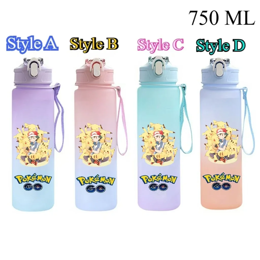 750Ml Pokemon Pikachu Mewtwo Charizard Plastic Gradient Color Straw Water Cup Sport Water Bottle Outdoor Large Capacity Gengar