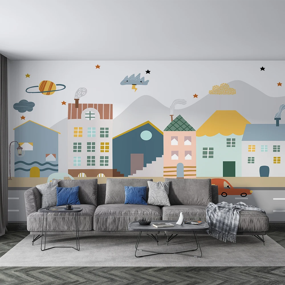 Milofi Custom 3D Wallpaper Mural Cartoon City Car TV Background Wall Decoration Painting Personalized Room Decor