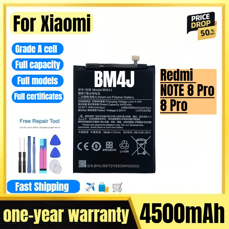 BM4J for Xiaomi Redmi NOTE 8 Pro/8 Pro  Phone Battery High Quality High Capacity  Replacement Bateria Grade A Cell with Tools