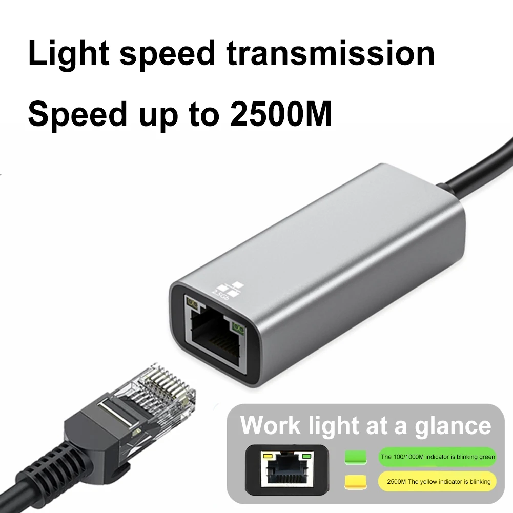 

Проводной адаптер USB 3.0 Type-C к RJ45 Ethernet 2,5G, 2500 Мбит/с, сетевая карта, гигабитный Ethernet-адаптер USB 3.0 для Windows 7/8/10 для ПК