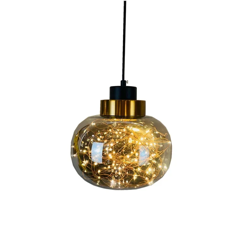 Nordic Modern Minimalist Metallic Pendant Lamp LED Gypsophila Glass Pendant Lights for Kitchen Dining Bedside Bedroom Aisle Bar