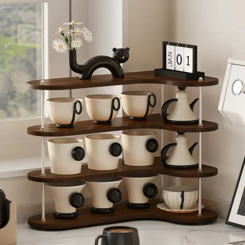 Multi-Tier Mug Storage Rack, Open Coffee Cup Display Stand with Divided Storage and a Water-Resistant Finish for Coffee Stations