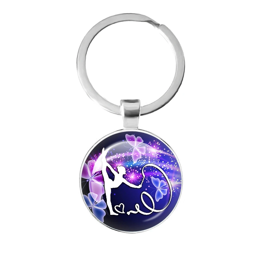 Rhythmic Gymnastics Metal Keychain Gymnast Glass Cabochon Keychain Pendant Gymnastics Dance Lover Charm Jewelry Gift