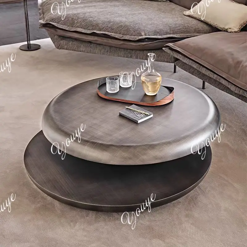 

Italian light luxury household small apartment high-end artistic stainless steel high-end rotating coffee table