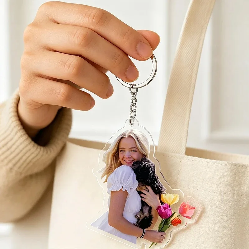 Custom Photo Acrylic Keychain Personalized Picture Key Chain Gift for Couple Family Pet Memorial Souvenir view 4