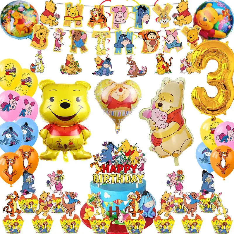 Disney Cartoon Winnie the Pooh Birthday Decoration Balloon Banner Backdrop Cake Topper  Party Supplies Baby Shower