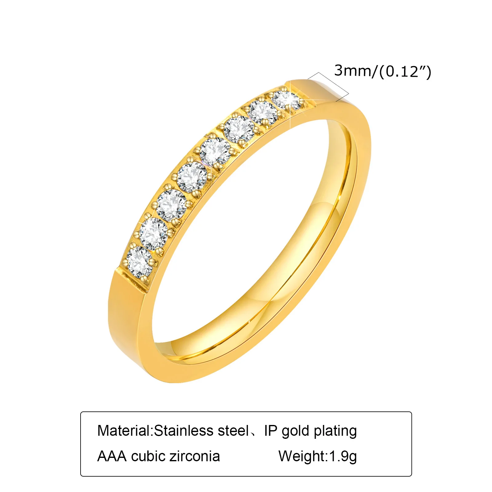 Cubic Zirconia Ring Women, Stainless Steel Weeding Brand 3mm Engagement Jewelry