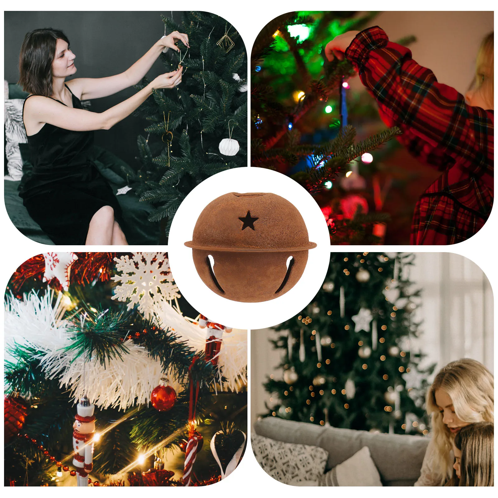 

12Pcs Rusty Metal Star Cutout Jingle Bells for Rustic Christmas Crafts DIY Gifts Holiday Decor 40mm Clear Sound