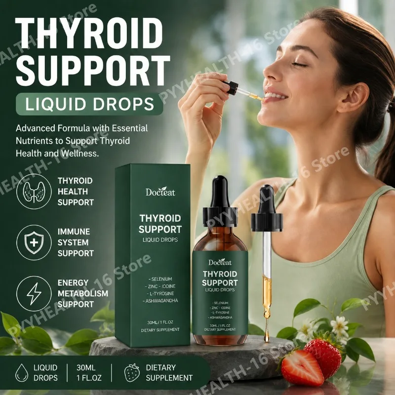 Thyroid Support Liquid Drops with Selenium,Zinc,Iodine,L-Tyrosine & Ashwagandha for Thyroid Health and Daily Support Vegan 30ml