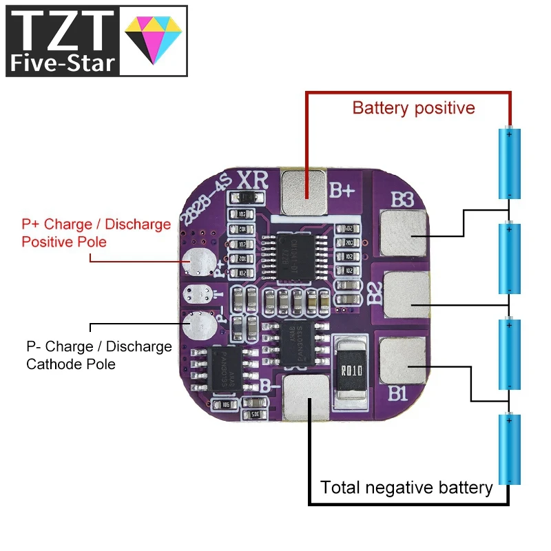 BMS 4S 5A 14500 Lithium Battery Pack Charge Board 14.8V Overcharge/Overdischarge/Short Circuit Protection For Solar Street Light