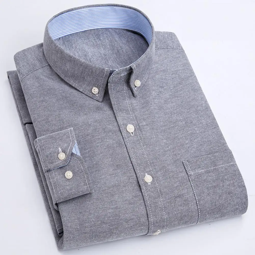 

Fall Men Shirt Stand-up Collar Buttons Long Sleeves Solid Color Slim Fit Mid Length Casual Formal Business Commute Top