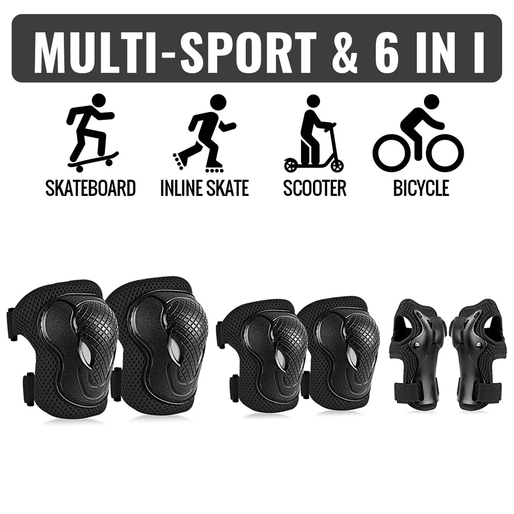 6Pcs/Set Kids/Youth Protective Gear Set,Knee Pad Elbow Pads Wrist Guard Protector 6 in 1 Protective Gear Set for Scooter Skating