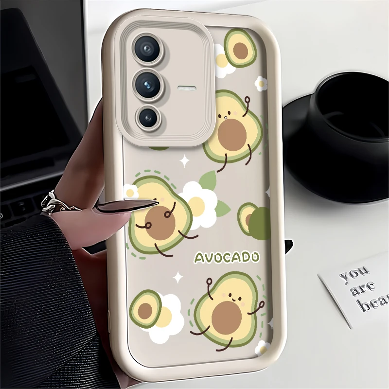 For Vivo V30 V30E Case Cute Avocado Cover Matte Soft Silicone Shockproof Housing For Vivo V27 V27E V25 V25E V23 V23E Coque Capa