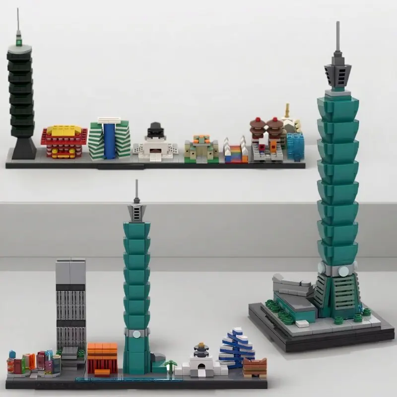 Kreative Urbane Architektur Wolkenkratzer Straßenansicht Baustein MOC Taipei City Skyline Modell DIY Kinderspielzeug Geburtstagsgeschenk – Detail 1