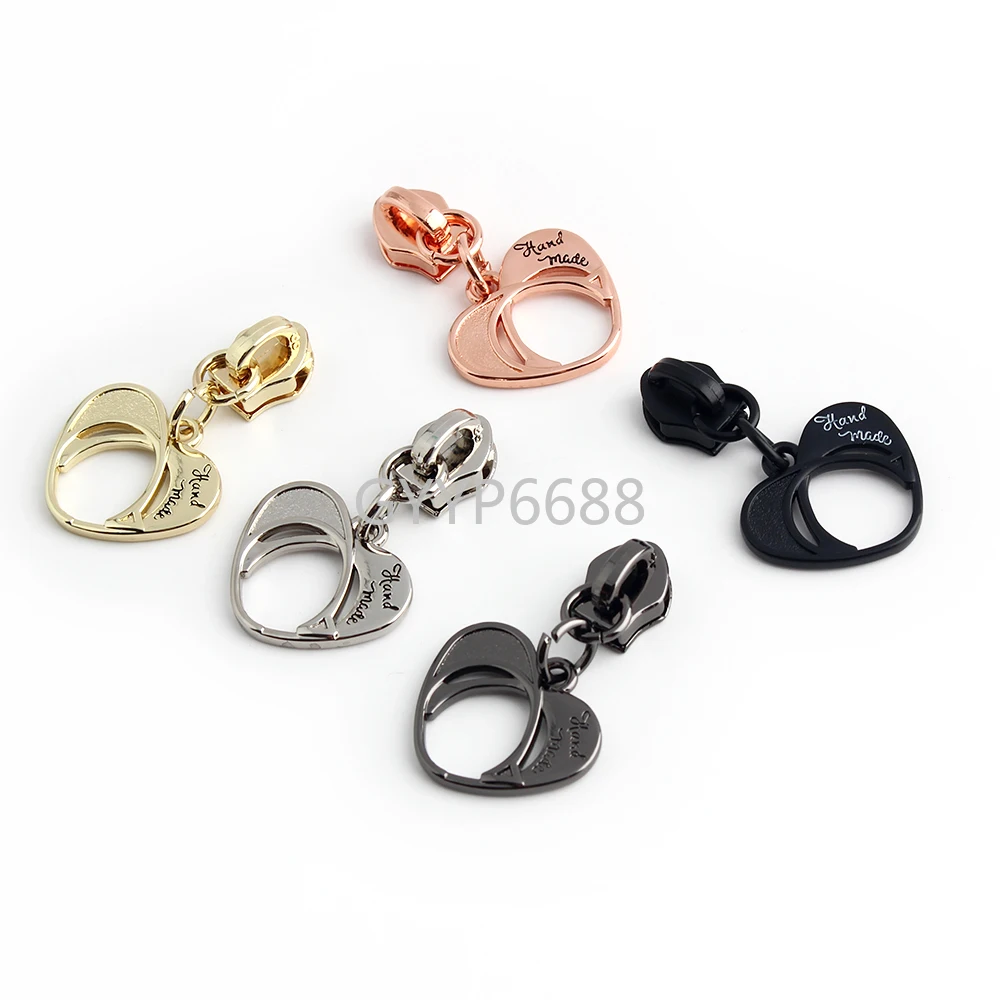 10-50-100PCS Handmade Hollow Heart-Shape 5# Nylon Zipper Puller Slider For Zip Tapes Pockets Purse Bags Shoulder Accessories