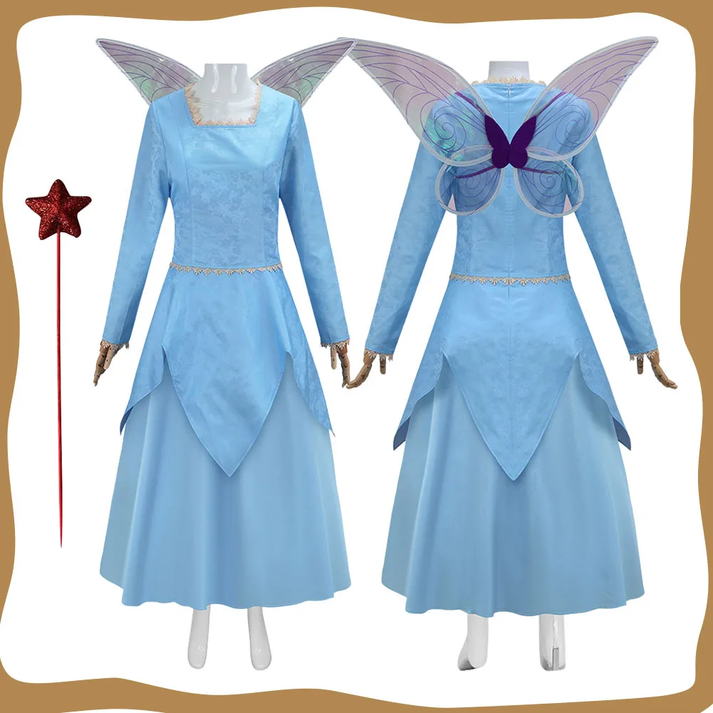 

Fairy Cos Godmother Cosplay Women Blue Dress Magic Wand Costume Roleplay Movie Disguise Clothes Halloween Carnival Party Suit