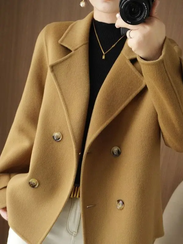 Trendy Thickened Woolen Coat Women's Suit Collar Winter Outerwear Korean Style Loose Fit Jacket High Waist Polyester Fiber 4