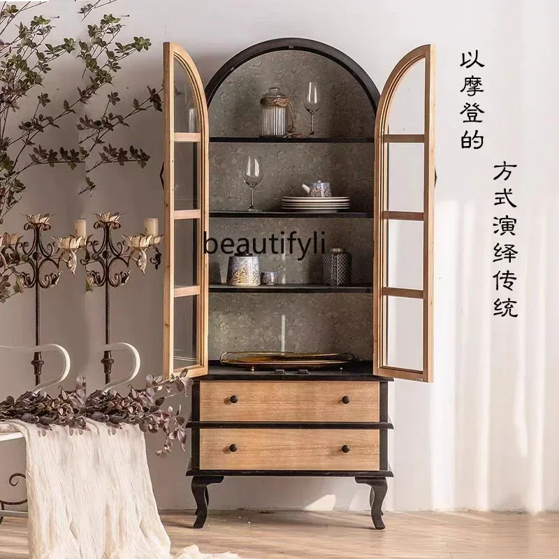 

Locker vaulted against the wall, storage cabinet, solid wood wine cabinet French retro53