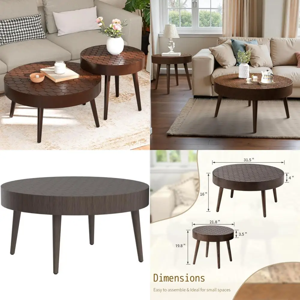 Nowoczesny okrągły zestaw stolików kawowych do salonu w stylu farmhouse dla 18 osób