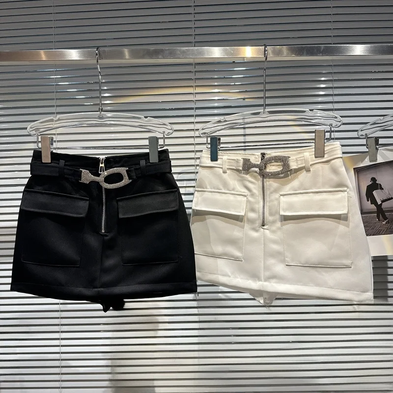 

Весна 202, модная юбка с поясом и бриллиантами, уличная юбка трапециевидной формы, анти-легкая юбка Ele Spicy Girl, длина S...