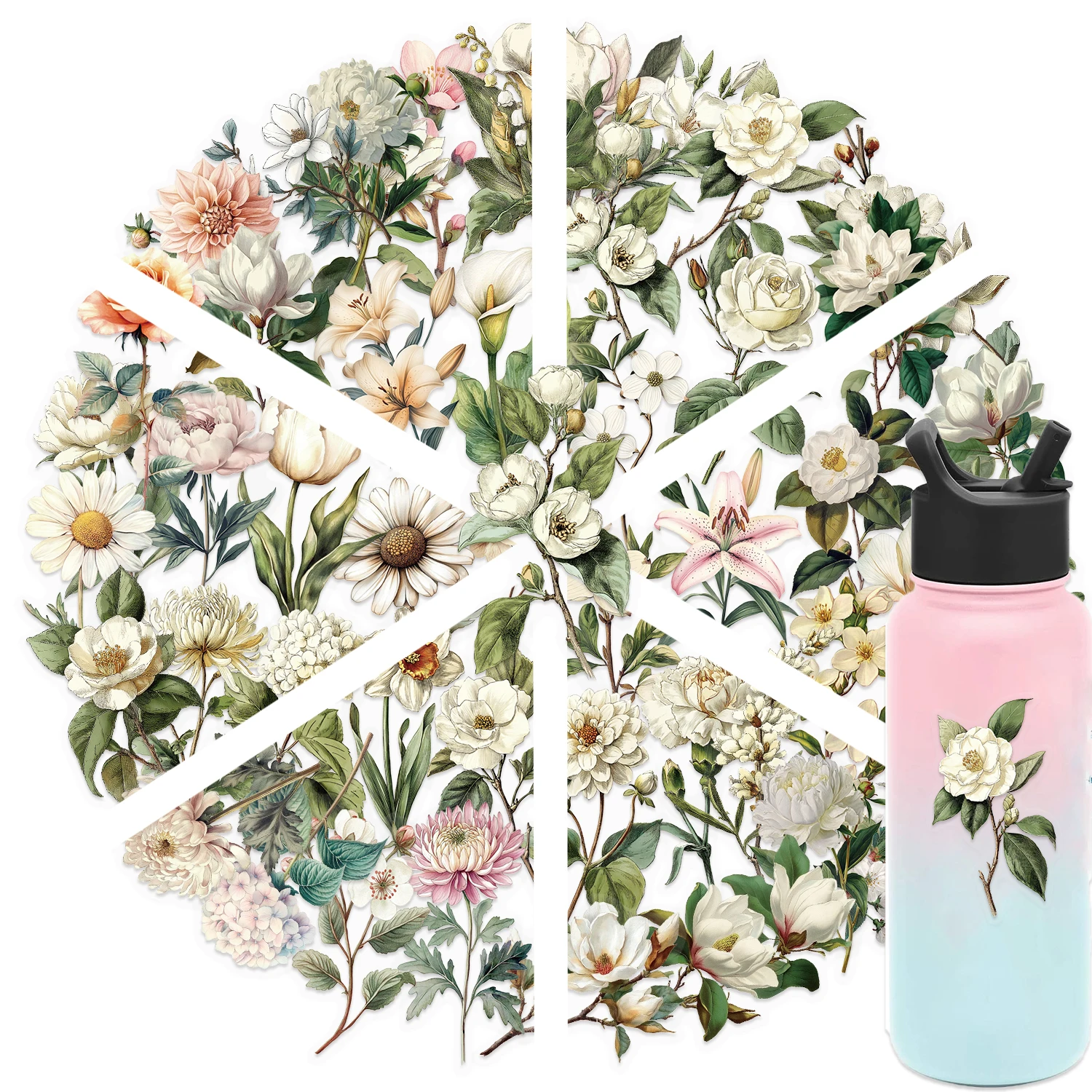 50/100 Stück Retro Lange Zweige Blumen Plastikaufkleber Gepäck Handwerk Material Retro Blumendekoration Wasserfeste Aufkleber – Detail 14