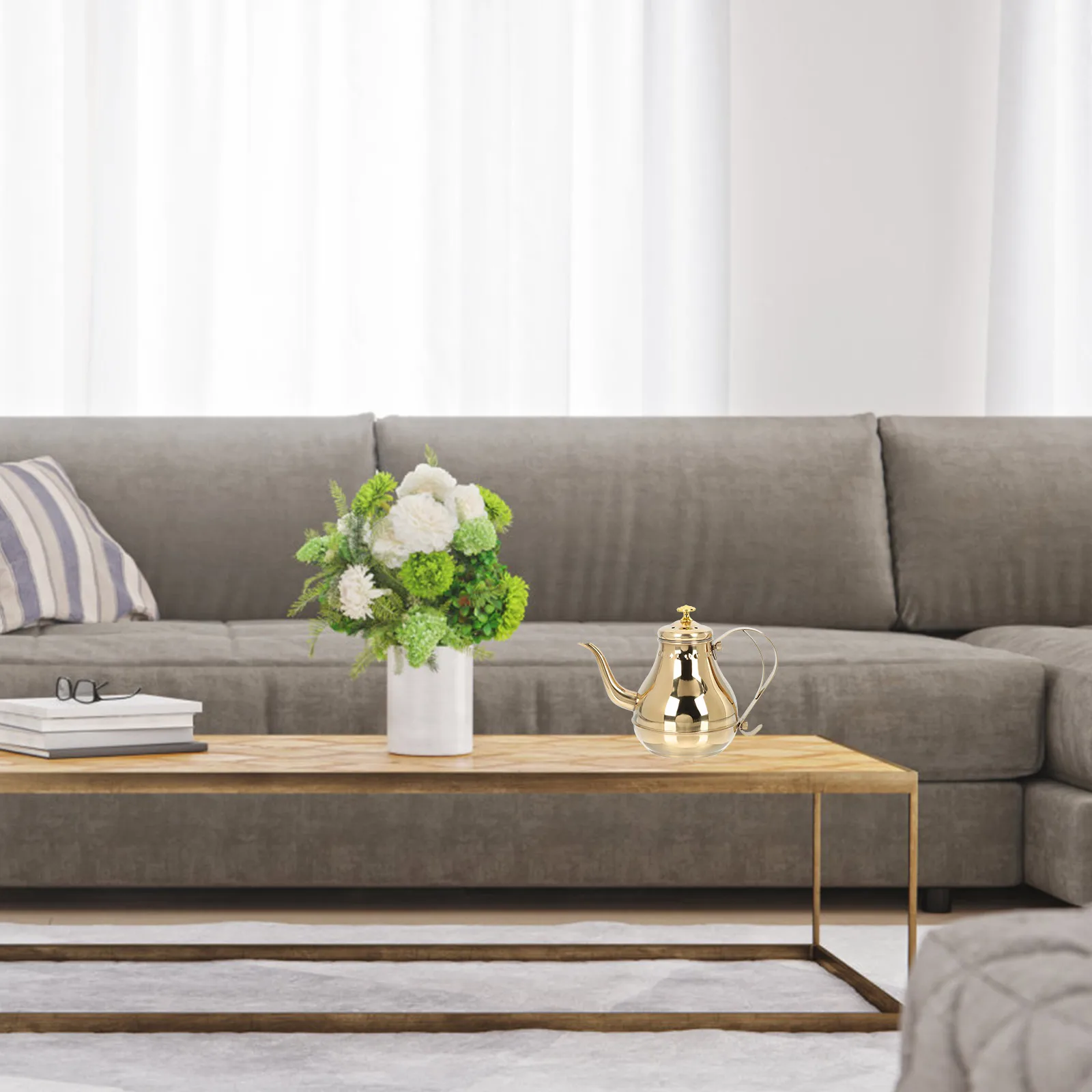 

Stainless Steel Tea Pot Large Capacity Milk Tea Kettle Heat Resistant Practical Water Container Household Use