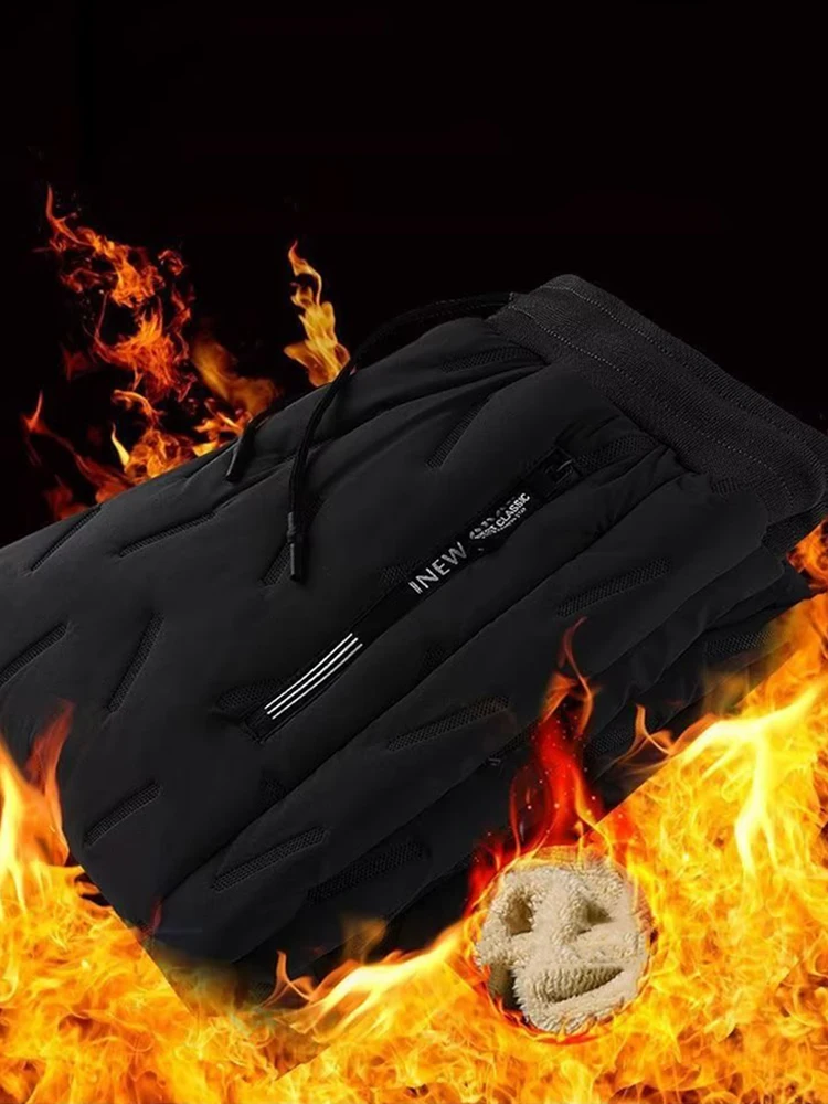 

Men Fleece Sweatpants Pant with Zipper Pockets Winter Warm Fleece Pants Athletic Pant Waterproof for Winter Cycling Gym Training