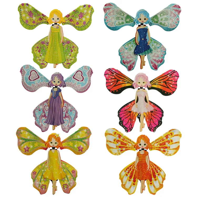 5 Pcs Magic Flying Butterfly Rubber Band Powered Wind Up Toys Fairy Princess with Wings Magic Forest Thumbelina Toy for Girls