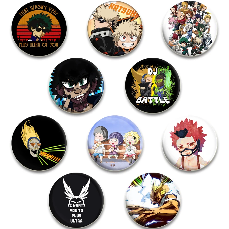 

Anime Character Deku Bakugou Katsuki All·Might Cute Cartoon Badge for Backpack Gift Accessory Round Display Brooches Jewelry