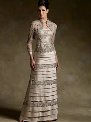 Vintage Mermaid/Trumpet Mother of the Bride Groom Dress Wedding Guests Evening Prom Satin and Lace Layer