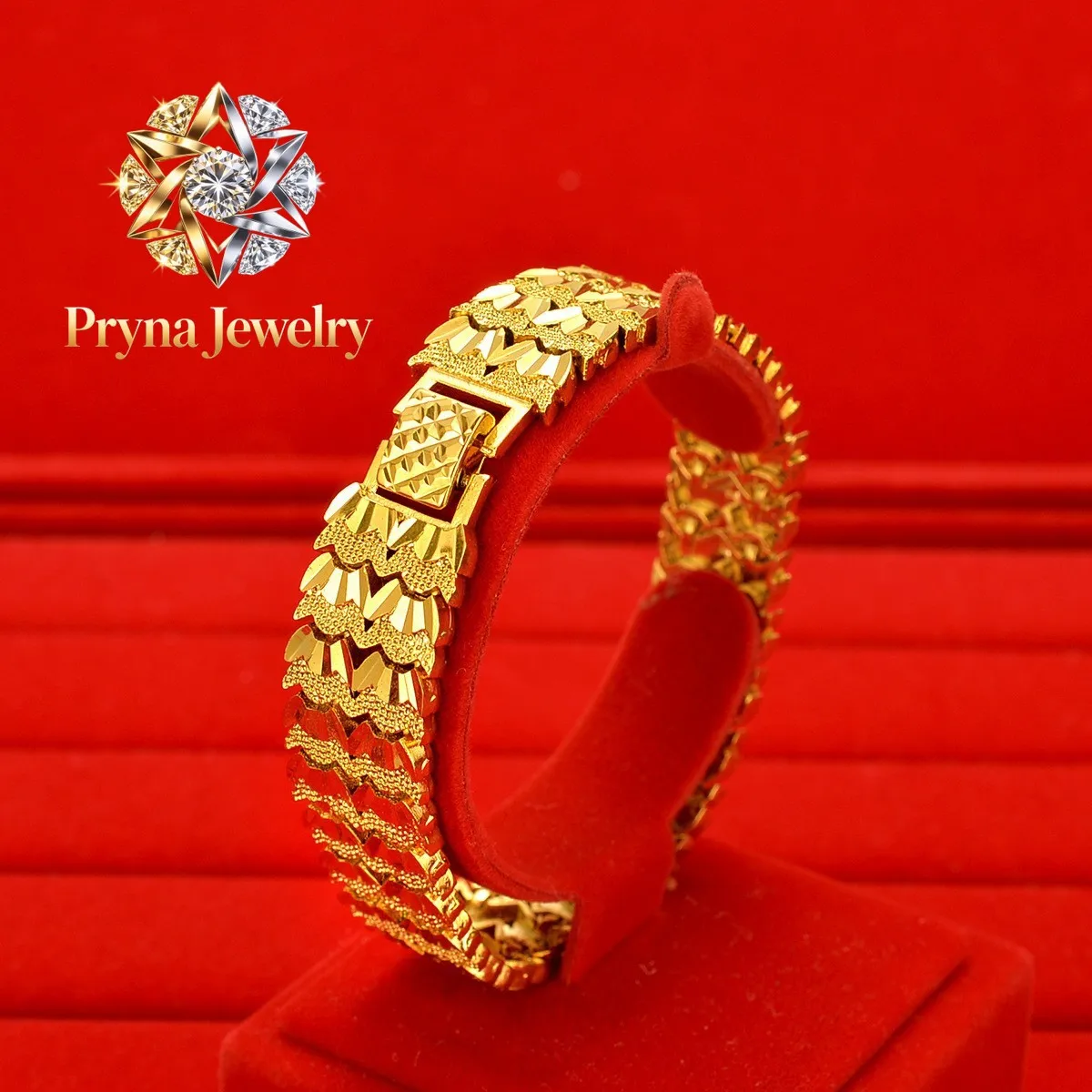 Pryna Jewelry  24K Gold Men's Tank Watch Band AU999 - Premium, durable tank structure, fits multi-brand watches