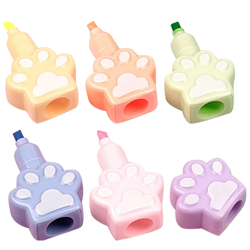 

1Set Cat Paw Highlighters Cartoon Small Colored Highlighters Plastic Marking Pens for School Office Taking Journaling