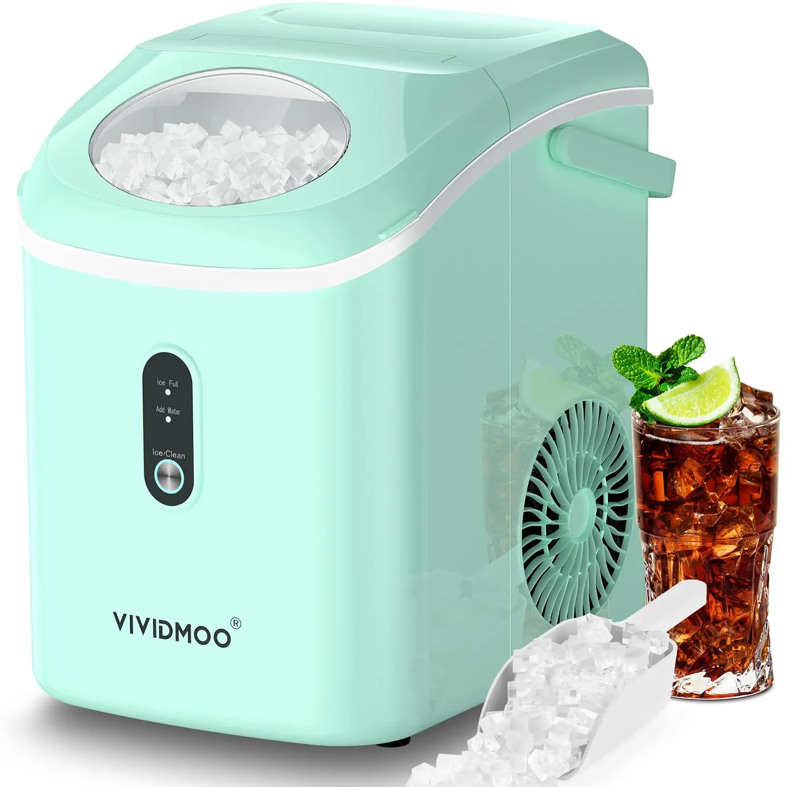 

Vividmoo Ice Makers Countertop Nugget Ice Cubes, Portable Ice Maker, Self Cleaning Pebble Ice Machine