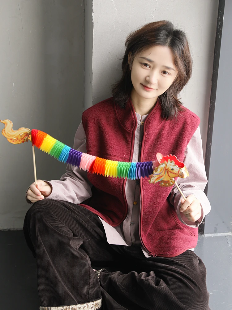 

Утепленный шерстяной жилет для женщин, теплая верхняя одежда, топ из смесового хлопка, с воротником-стойкой, на молнии, повседневный жилет