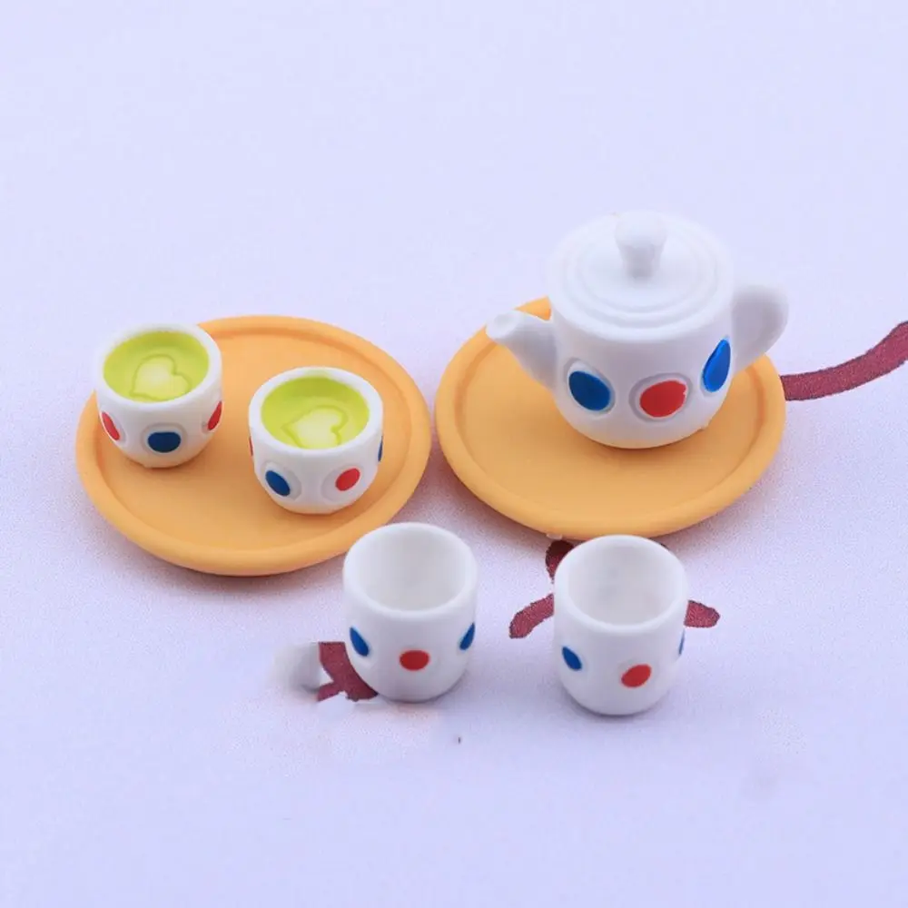 Mini Tea Set Dollhouse Miniature Teapot Cups Set Resin Pour Over Kettle Dollhouse Mini Resin Kettle Cute Model