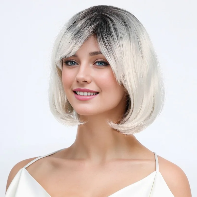 Señora simulación Bob corte de pelo mujer combinación diaria sombreros gradiente pelo corto bola vestir sombreros cubrir tu cara pelo liso