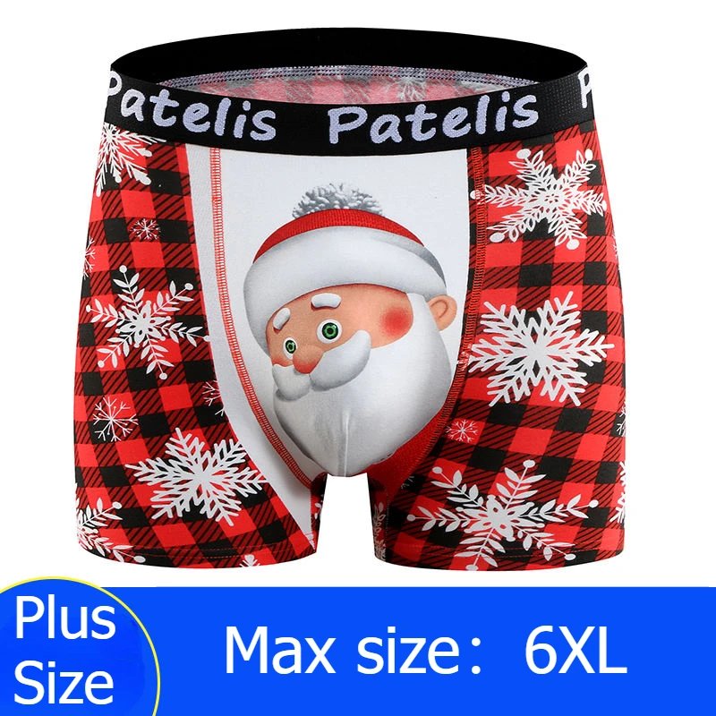 Men's Boxers Plus Large Size Christmas Pajamas Panties Christmas Eve Gift Male Xmas Underwear Santa Claus Elastic Aro Pants Fat