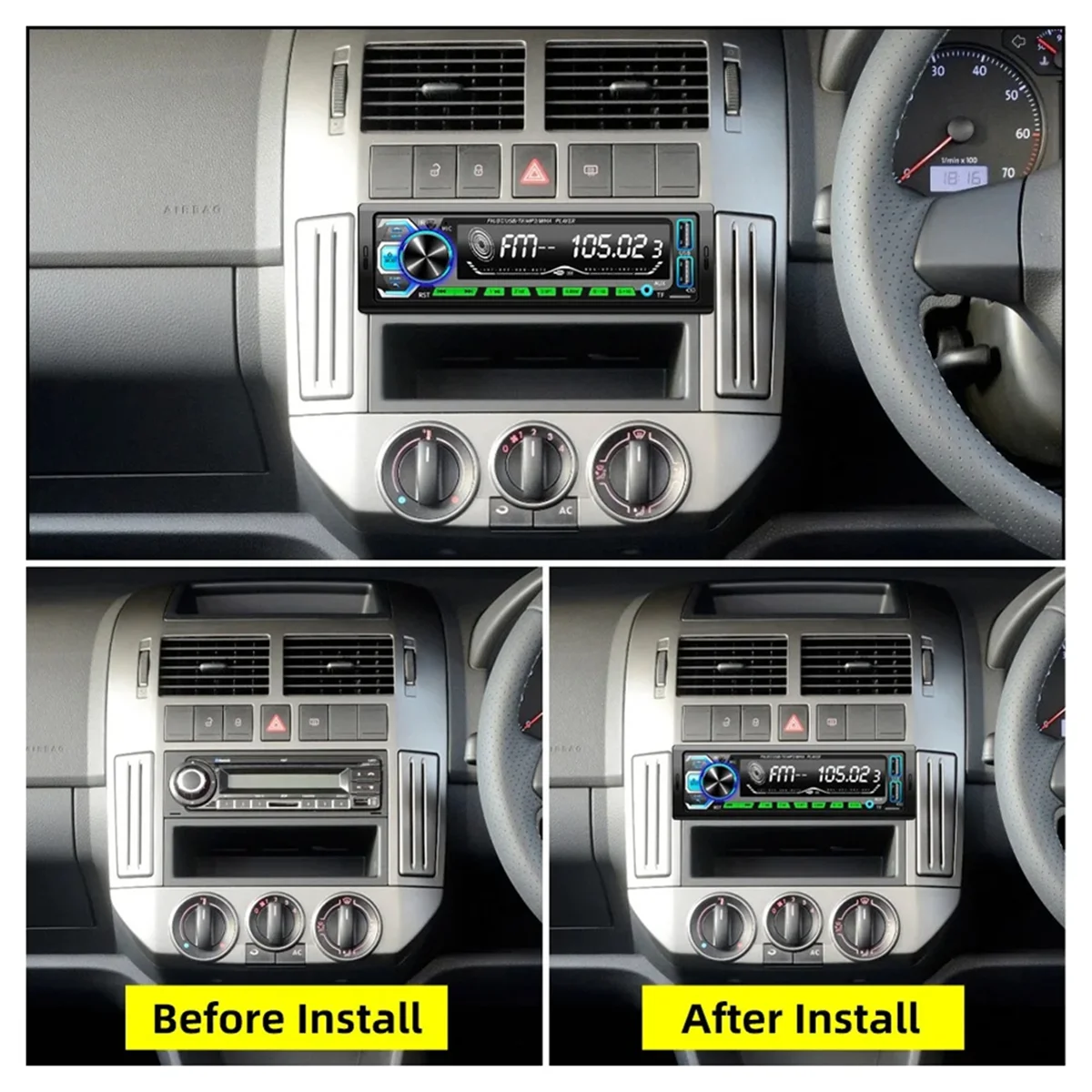 

AB51 1 Din Car Radio 2 USB Car Stereo Player Universal Digital Bluetooth MP3 Player Fast Charging with AUX FM Radio