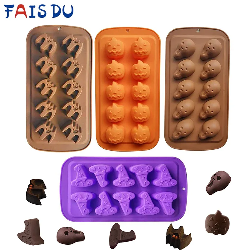 Halloween Silikon Backformen Kürbis Schädel Fledermaus Zauberer Hut Form Kuchen Form Schokolade Gummibärchen Formen Halloween Party Dekorationen