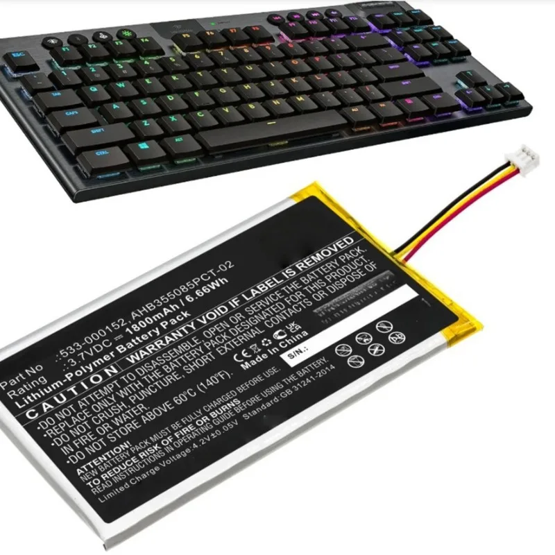 533-000152 1500mAh 3.7V Keyboard Battery for Logitech G913 G913 TKL YR0076 Replacement Rechargeable Battery AHB355085PCT-02